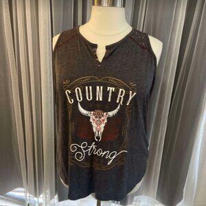 Maurices Size 3 Sleeveless Henley Tank t-shirt Country Strong Gray